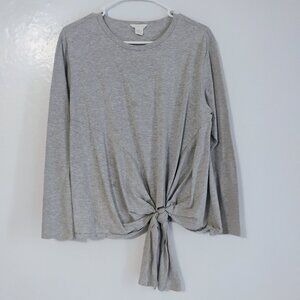 Caslon Gray Tie Front Long Sleeve Top Medium